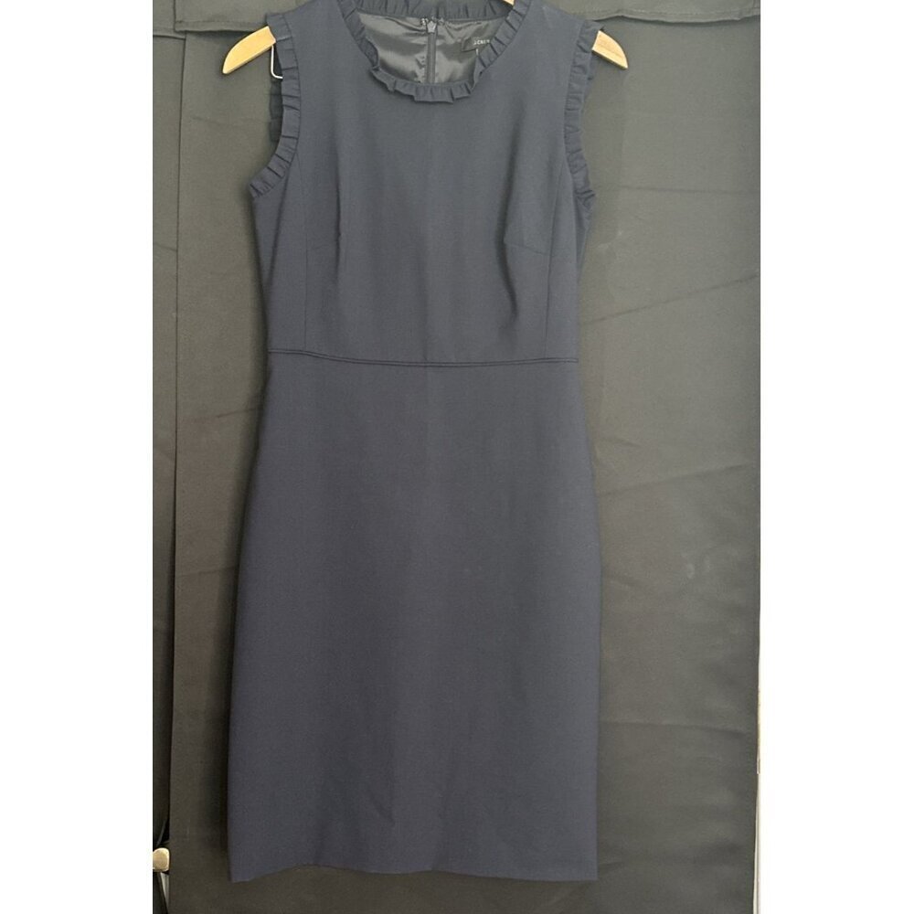 J. Crew Navy Wool Blend Dress Ruffle Trim Sz 4